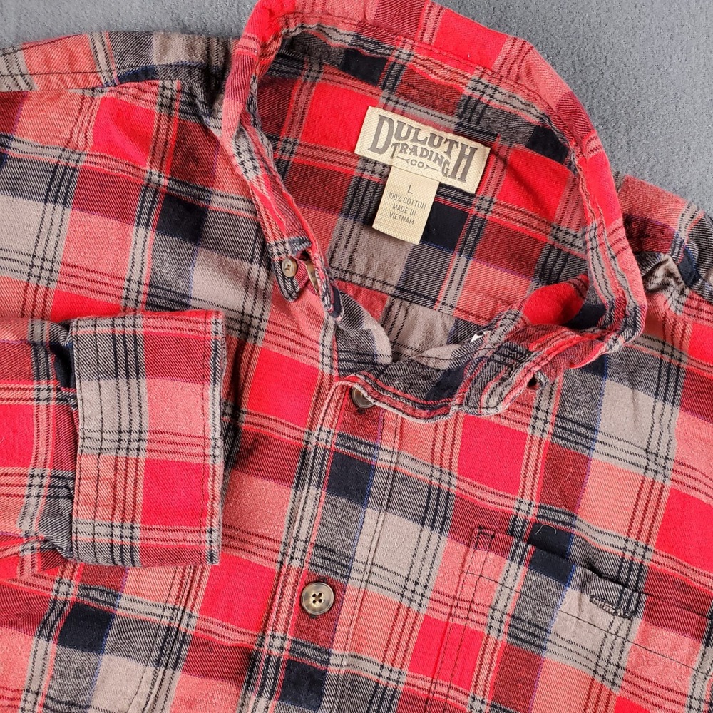Duluth Trading Co. Flannel Shirt Plaid Button Up Long Sleeve Red Mens L